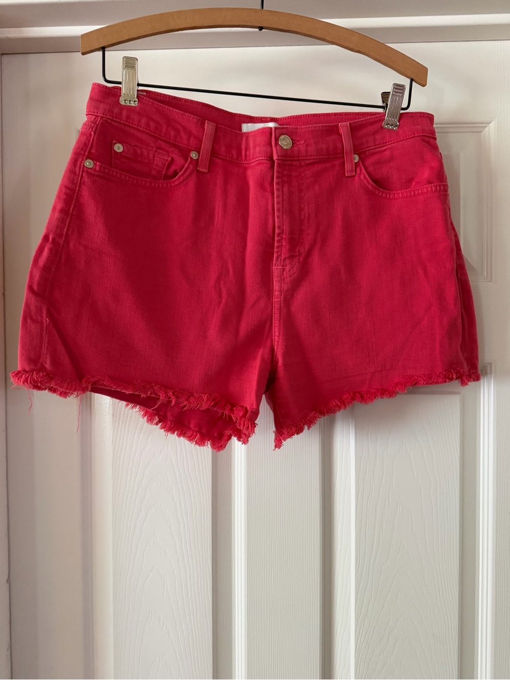 7 For All Mankind Hot Pink Frayed Hem Denim Shorts